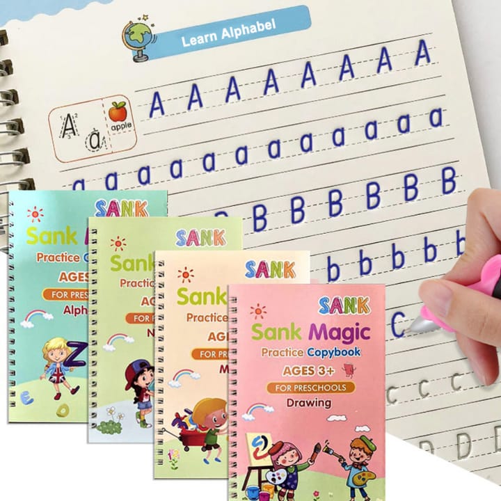 Kids Reusable Practice Book (4 Books + 1 Pen + 10 Refills)