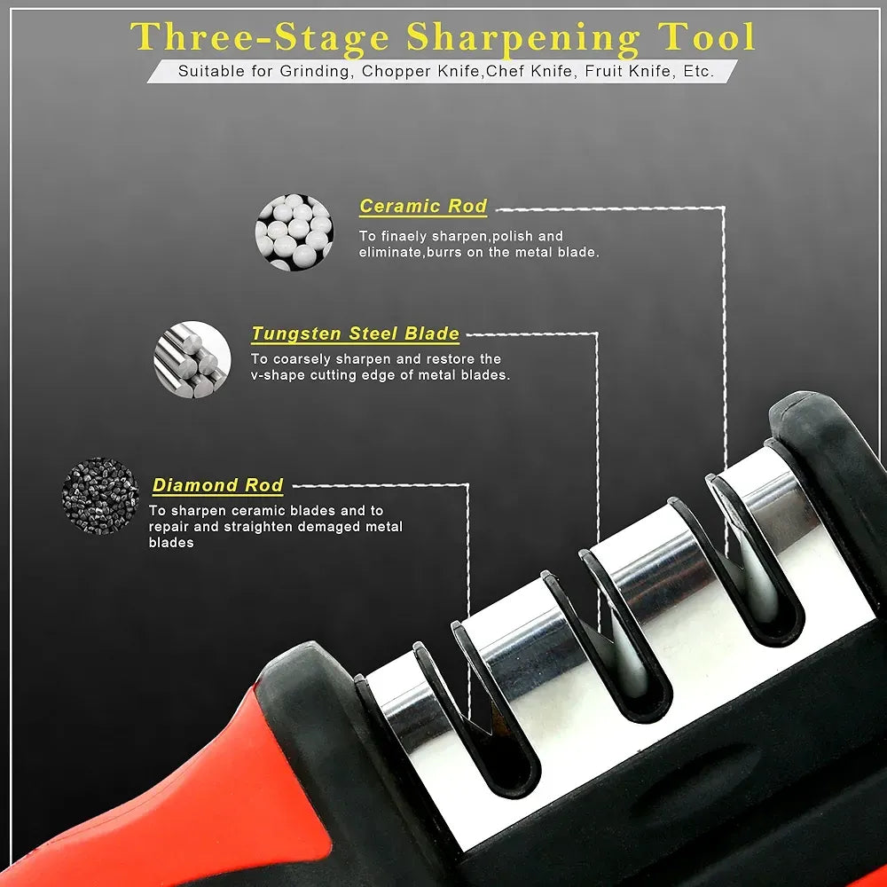3 in 1 Knife Sharpener with 3 Stages - Repair, Sharpen & Polish